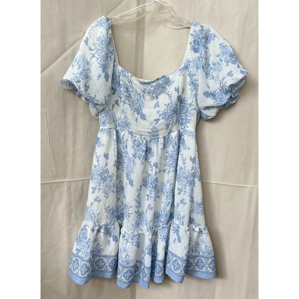 Blu Pepper Floral Tiered Ruffle Hem Dress XL Puff‎ Sleeve Cottage Peasant